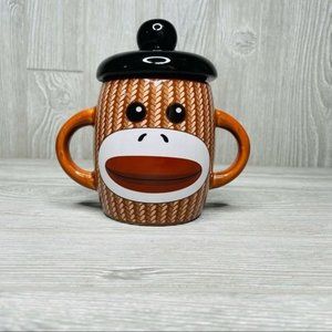 Galorie brand sock monkey coffee  cup / tea cup mug with hat lid